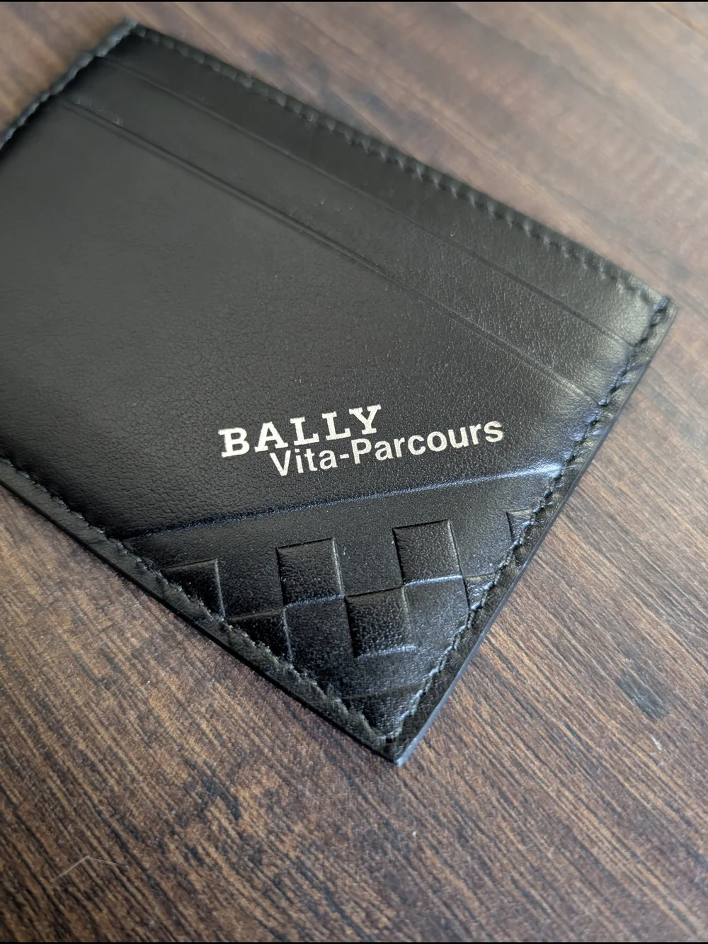 BALLY Vita-Parcours Black Leather Made In Italy Checkered Cardholder Wallet